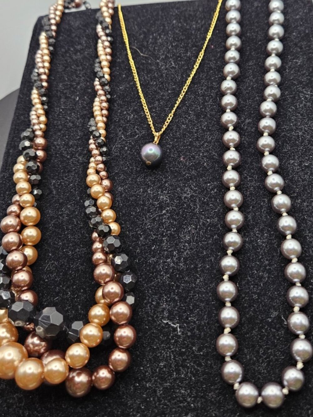Vintage Multi-Strand Faux Pearl & Faceted Crystal Statement Necklace 3 Piece Set